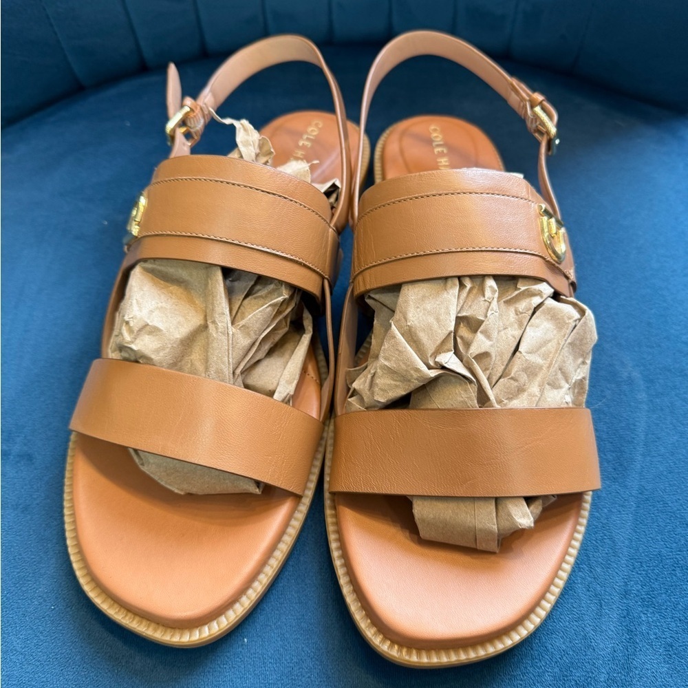 Cole Haan Charlotte Flat Sandal Brown Leather Slingback Size 10 NWOT